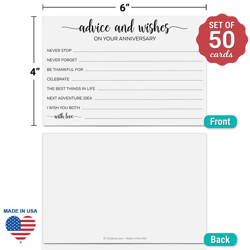 321 دن بطاقات تهنئة ونصائح بمناسبة الذكرى السنوية من 321Done، مقاس 4×6 بوصة، لون أبيض، صنع في الولايات المتحدة الأمريكية - لعبة مسلية، بديل لدفتر الزوار، عبارات ملهمة للاحتفال بالذكرى الفضية والذهبية للزواج - عبوة من 50 بطاقة - Image 2